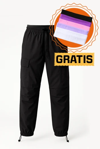 JOGGER CARGO NEGRO PARA ACAMPAR CON CINTURA ELÁSTICA