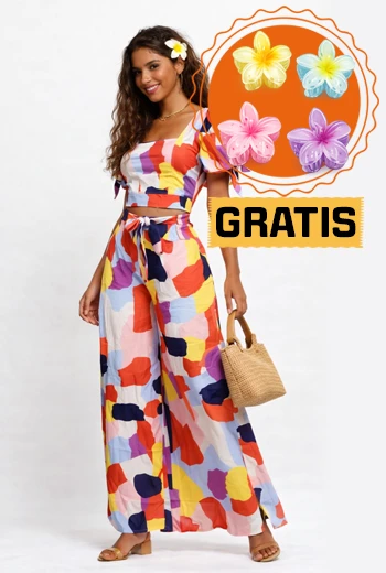 CONJUNTO PALAZZO COLOR SPLASH CON CROP TOP Y LAZO AJUSTABLE