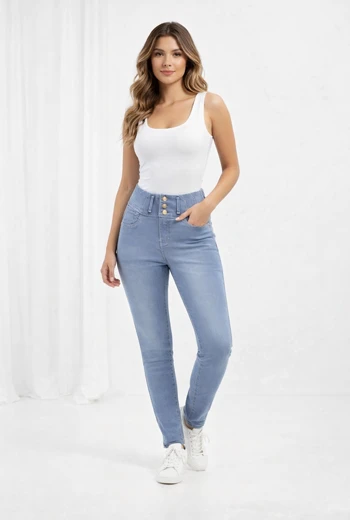 JEAN SKYNY CON TRIPLE BOTÓN Y TIRO ALTO PARA MUJER