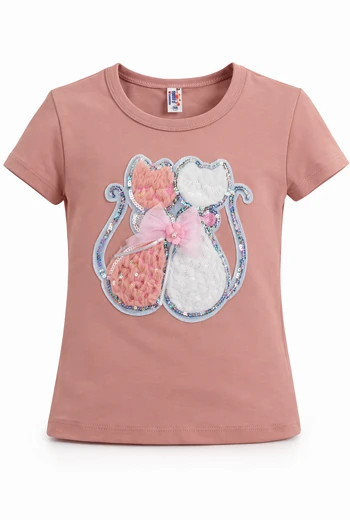 CAMISETA INFANTIL MELÓN CON DISEÑO DE GATITOS