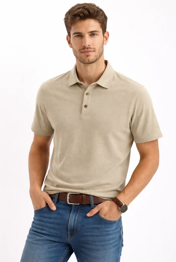 CAMISA CON TELA GALLETA BEIGE