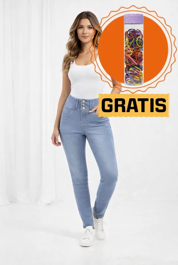 JEAN SKYNY CON TRIPLE BOTÓN Y TIRO ALTO PARA MUJER