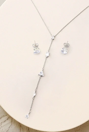 SET DE JOYERÍA ELEGANTE BAÑADA EN PLATA CON CIRCONES
