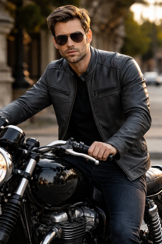 CHAQUETA BIKER DE CUERO SINTÉTICO CON CIERRE FRONTAL