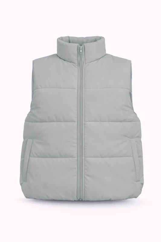 CHALECO PUFFER MODERNO CON CREMALLERA GRIS