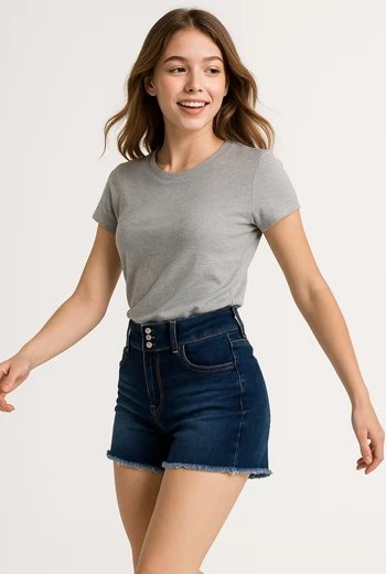 SHORT CASUAL DE DENIM CON TRIPLE BOTÓN