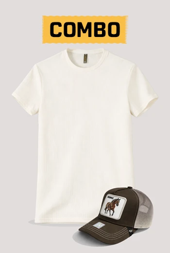 COMBO DE CAMISETA BÁSICA DE TELA GALLETA Y GORRA MARRÓN