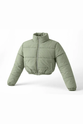 CHOMPA PUFFER CROPPED VERDE GRISÁCEO
