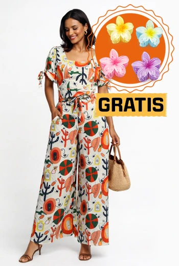 CONJUNTO PALAZZO TROPICAL CON ESTAMPADO ARTÍSTICO Y LAZO EN CINTURA