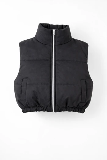 CHALECO TOPPER PUFFER NEGRO CON CUELLO ALTO