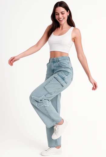 JEAN CARGO PARA MUJER AZUL CLARO
