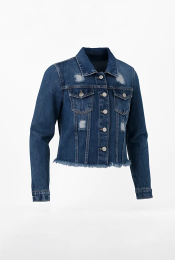 CHAQUETA CROPPED DE JEAN CON EFECTO DESGASTADO