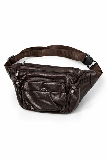 CANGURO URBANO DE CUERO SINTÉTICO CON MÚLTIPLES COMPARTIMENTOS MARRÓN OSCURO