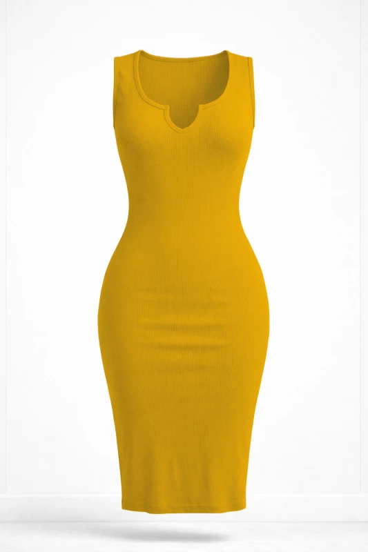 VESTIDO CEÑIDO AL CUERPO COLOR MOSTAZA