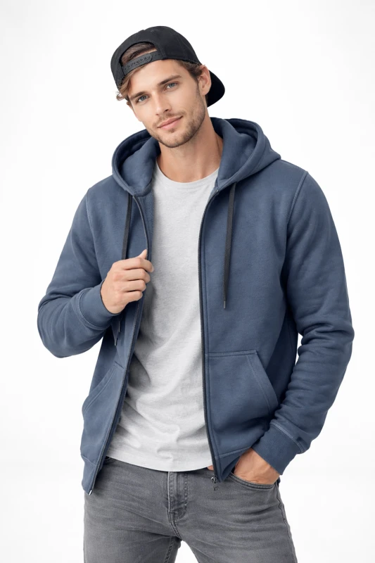 HOODIE DEPORTIVO CON CIERRE Y CAPUCHA AZUL VERDOSO