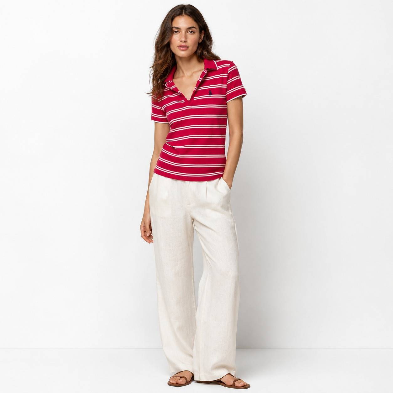 Camiseta Polo U.S. Polo Assn. Roja a Rayas Mujer Talla XL