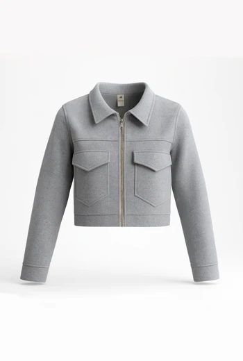 CHOMPA CROP  CON BOLSILLOS FRONTALES GRIS