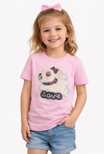 CAMISETA INFANTIL ROSA CON DISEÑO DE CONEJO