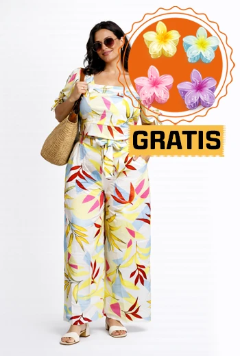 CONJUNTO PALAZZO CON ESTAMPADO TROPICAL PASTEL Y LAZO EN CINTURA