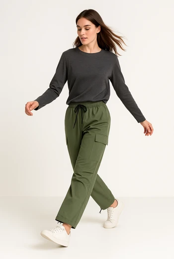 JOGGER CARGO VERDE PARA ACAMPAR CON CINTURA ELÁSTICA