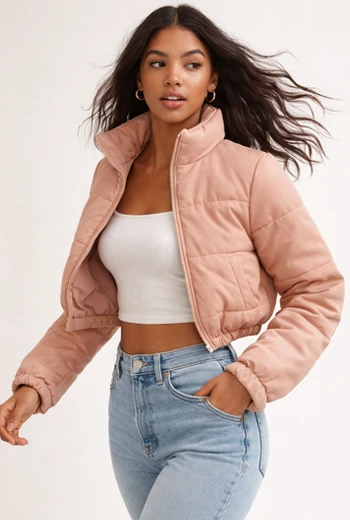 CHOMPA PUFFER CORTA PALO DE ROSA