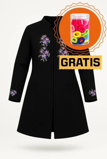 ABRIGO ELEGANTE CON FLORES BORDADAS